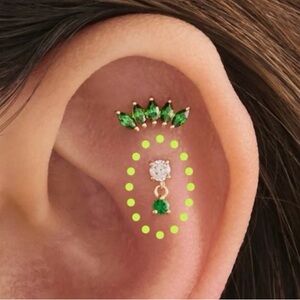 14k CZ Gold and Green Dangle Earring